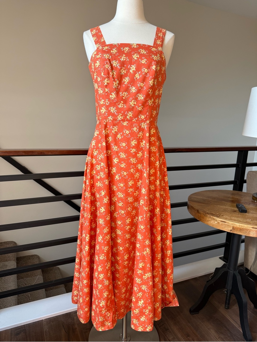 Vintage Laura Ashley orange floral midi dress 80s 8